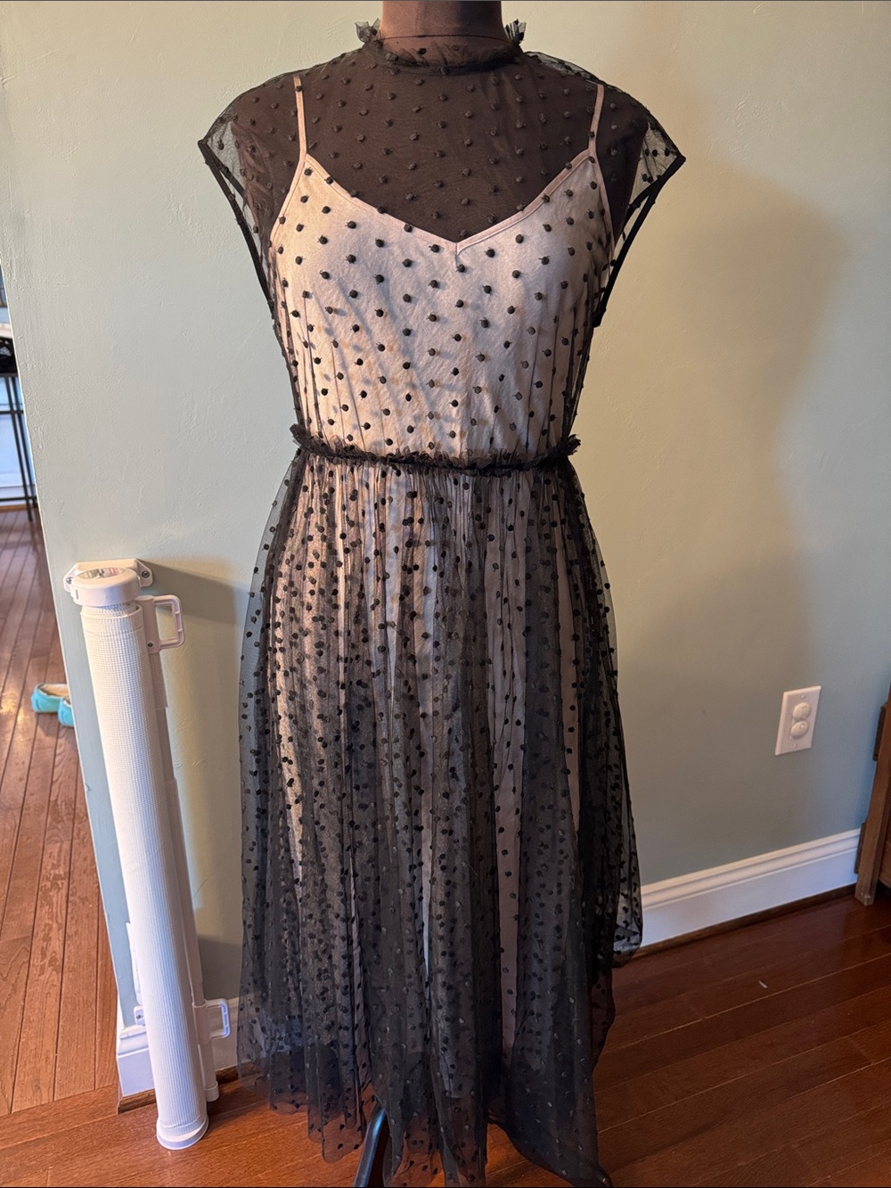 All Saints Black Polka Dot Sheer Dress with Slip